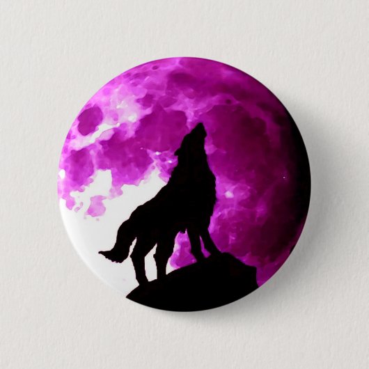 Wolf Howling auf dem Mond Button (Vorderseite)