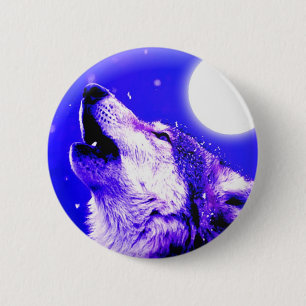 Wolf Howling auf dem Mond Button
