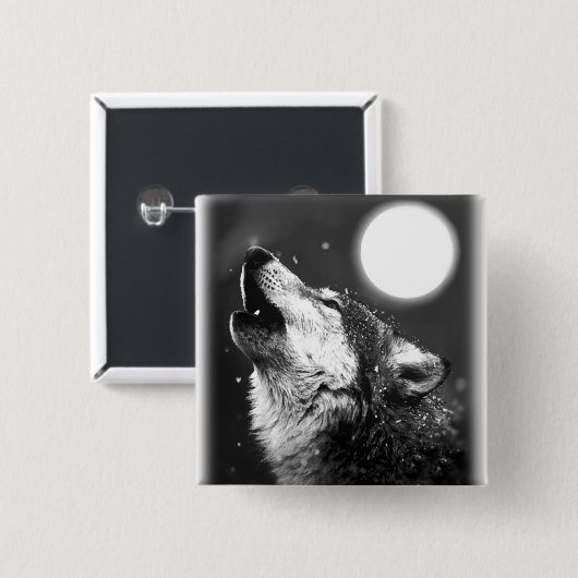 Wolf Howling auf dem Mond Button (Vorne & Hinten)