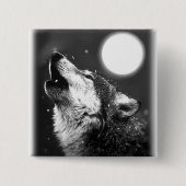 Wolf Howling auf dem Mond Button (Vorderseite)