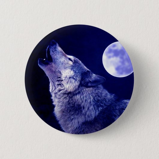 Wolf Howling auf dem Mond Button (Vorderseite)