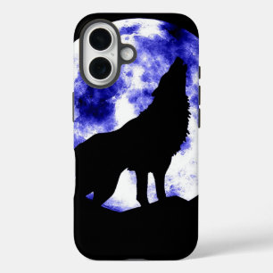 Wolf Howling auf dem Mond iPhone 16 Hülle