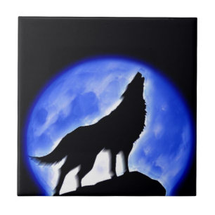 Wolf Howling auf dem Mond Fliese