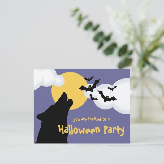 Wolf Howling auf dem Mond Halloween-Party Einladun Einladung (Stehend Vorderseite)