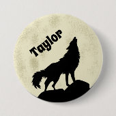 Wolf Howling auf dem Mond Illustration Personalisi Button (Vorderseite)