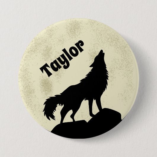 Wolf Howling auf dem Mond Illustration Personalisi Button (Vorderseite)