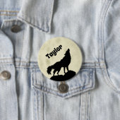 Wolf Howling auf dem Mond Illustration Personalisi Button (Beispiel)