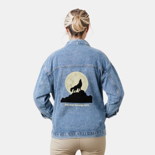 Wolf Howling auf dem Mond Illustration Personalisi Jeansjacke (Modell)