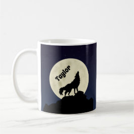 Wolf Howling auf dem Mond Illustration Personalisi Kaffeetasse