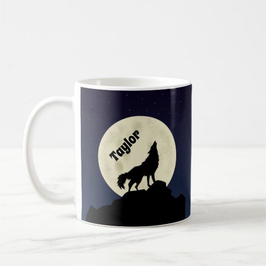 Wolf Howling auf dem Mond Illustration Personalisi Kaffeetasse (Links)