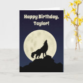 Wolf Howling auf dem Mond Illustration Personalisi Karte (Gelbe Blume)