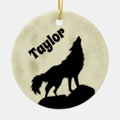 Wolf Howling auf dem Mond Illustration Personalisi Keramik Ornament (Vorne)