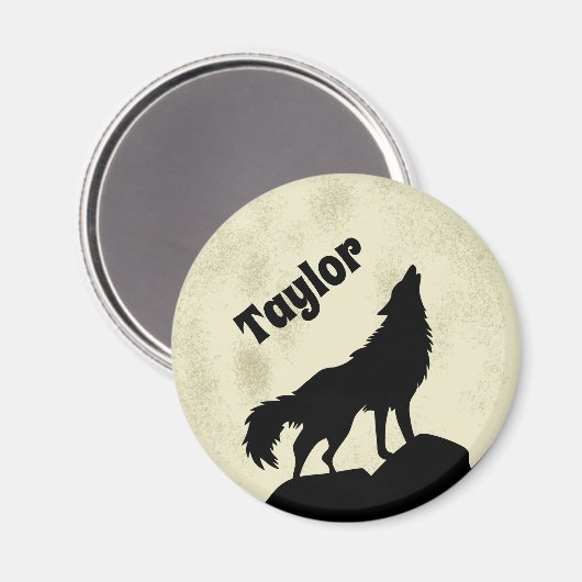 Wolf Howling auf dem Mond Illustration Personalisi Magnet (Vorderseite/Rückseite)