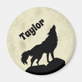 Wolf Howling auf dem Mond Illustration Personalisi Magnet