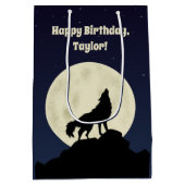 Wolf Howling auf dem Mond Illustration Personalisi Mittlere Geschenktüte (Rückseite)