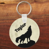 Wolf Howling auf dem Mond Illustration Personalisi Schlüsselanhänger (Vorderseite)