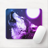 Wolf Howling auf dem Mond in Blauer Nacht Mousepad (Mit Mouse)