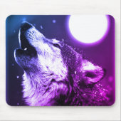 Wolf Howling auf dem Mond in Blauer Nacht Mousepad (Vorne)