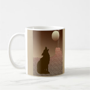 Wolf Howling auf dem Mond in Brown und Tan Kaffeetasse