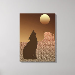 Wolf Howling auf dem Mond in Brown und Tan Leinwanddruck