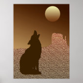 Wolf Howling auf dem Mond in Brown und Tan Poster (Vorne)