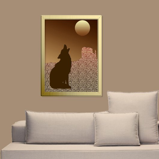 Wolf Howling auf dem Mond in Brown und Tan Poster
