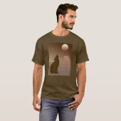 Wolf Howling auf dem Mond in Brown und Tan T-Shirt (Vorne ganz)