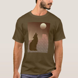 Wolf Howling auf dem Mond in Brown und Tan T-Shirt