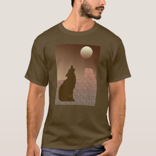 Wolf Howling auf dem Mond in Brown und Tan T-Shirt