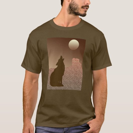 Wolf Howling auf dem Mond in Brown und Tan T-Shirt (Vorderseite)