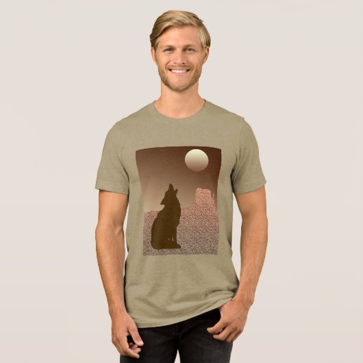 Wolf Howling auf dem Mond in Brown und Tan Tri-Blend Shirt