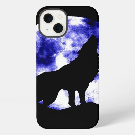Wolf Howling auf dem Mond iPhone Hülle (Rückseite)