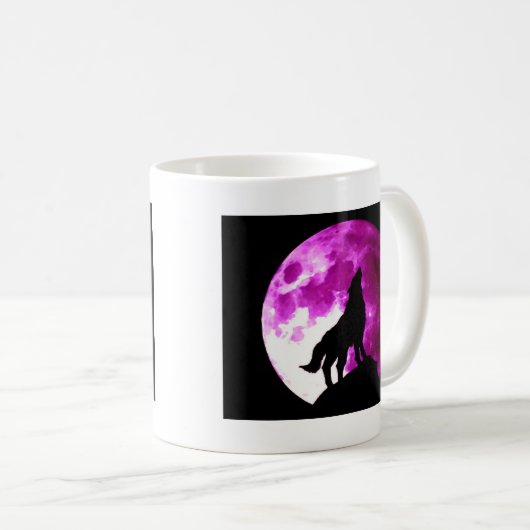 Wolf Howling auf dem Mond Kaffeetasse (VorderseiteRechts)