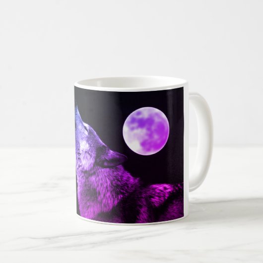 Wolf Howling auf dem Mond Kaffeetasse (VorderseiteRechts)