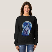 Wolf Howling auf dem Mond Lieben Wölfe Wasserfarbe Sweatshirt (Vorne ganz)