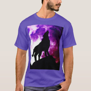 Wolf Howling auf dem Mond Lila T-Shirt