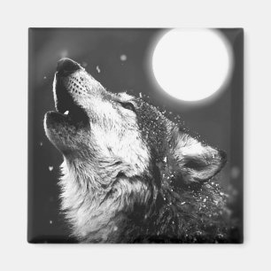 Wolf Howling auf dem Mond Magnet