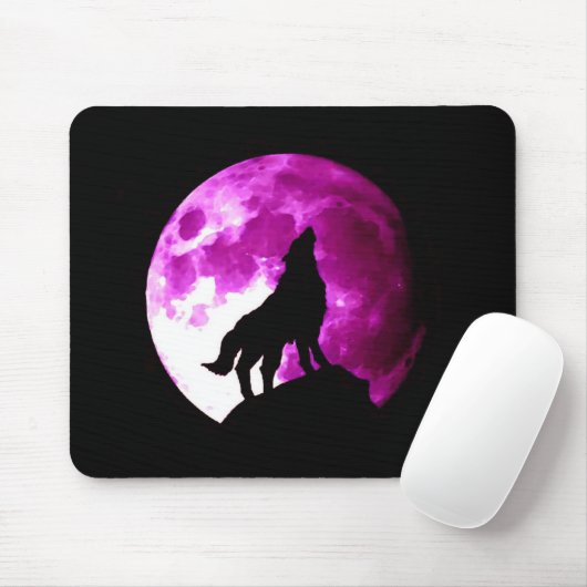 Wolf Howling auf dem Mond Mousepad (Mit Mouse)