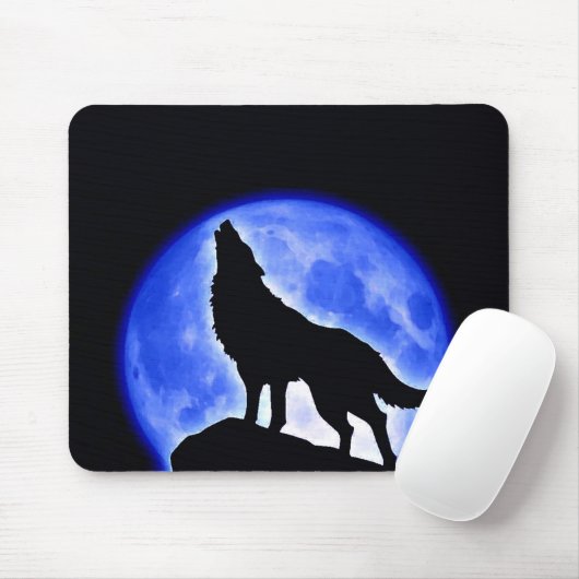Wolf Howling auf dem Mond Mousepad (Mit Mouse)