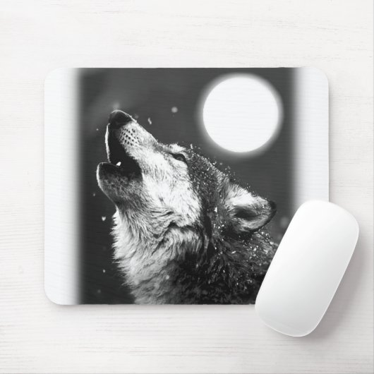 Wolf Howling auf dem Mond Mousepad (Mit Mouse)