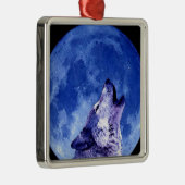 Wolf Howling auf dem Mond Ornament Aus Metall (Rechts)