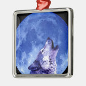 Wolf Howling auf dem Mond Ornament Aus Metall (Links)
