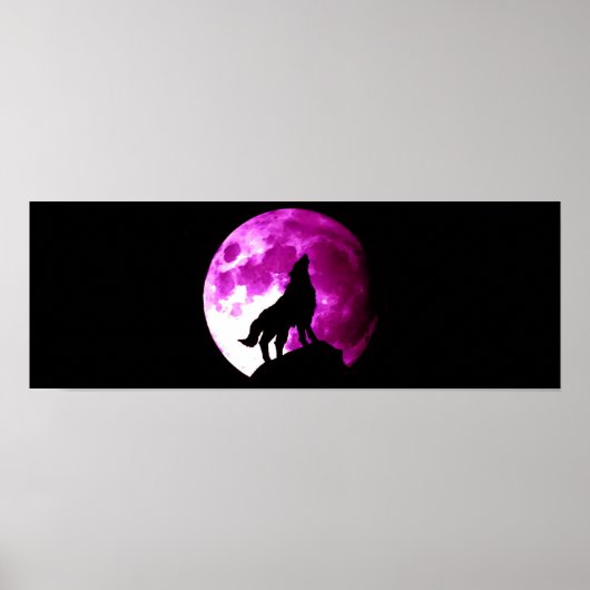 Wolf Howling auf dem Mond Panoramabild Poster Prin (Vorne)