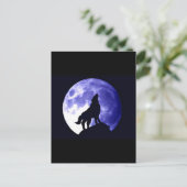 Wolf Howling auf dem Mond Postkarte (Stehend Vorderseite)