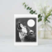 Wolf Howling auf dem Mond Postkarte (Stehend Vorderseite)
