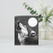Wolf Howling auf dem Mond Postkarte (Stehend Vorderseite)