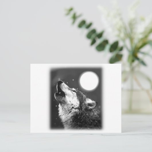 Wolf Howling auf dem Mond Postkarte (Stehend Vorderseite)
