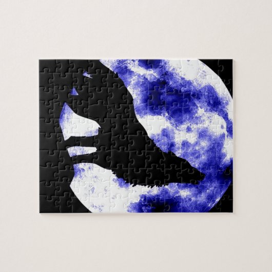 Wolf Howling auf dem Mond Puzzle (Horizontal)