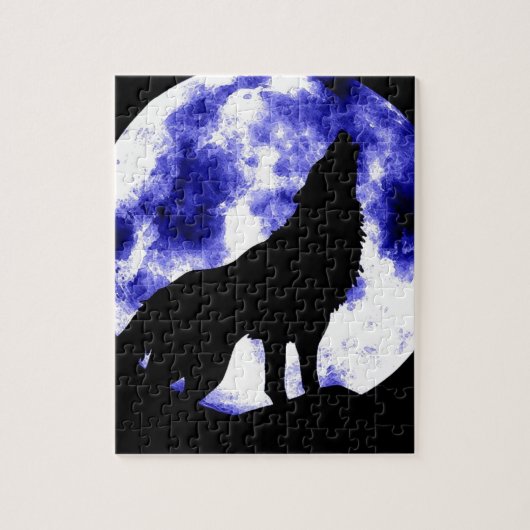 Wolf Howling auf dem Mond Puzzle (Vertikal)