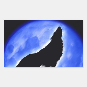Wolf Howling auf dem Mond Rechteckiger Aufkleber